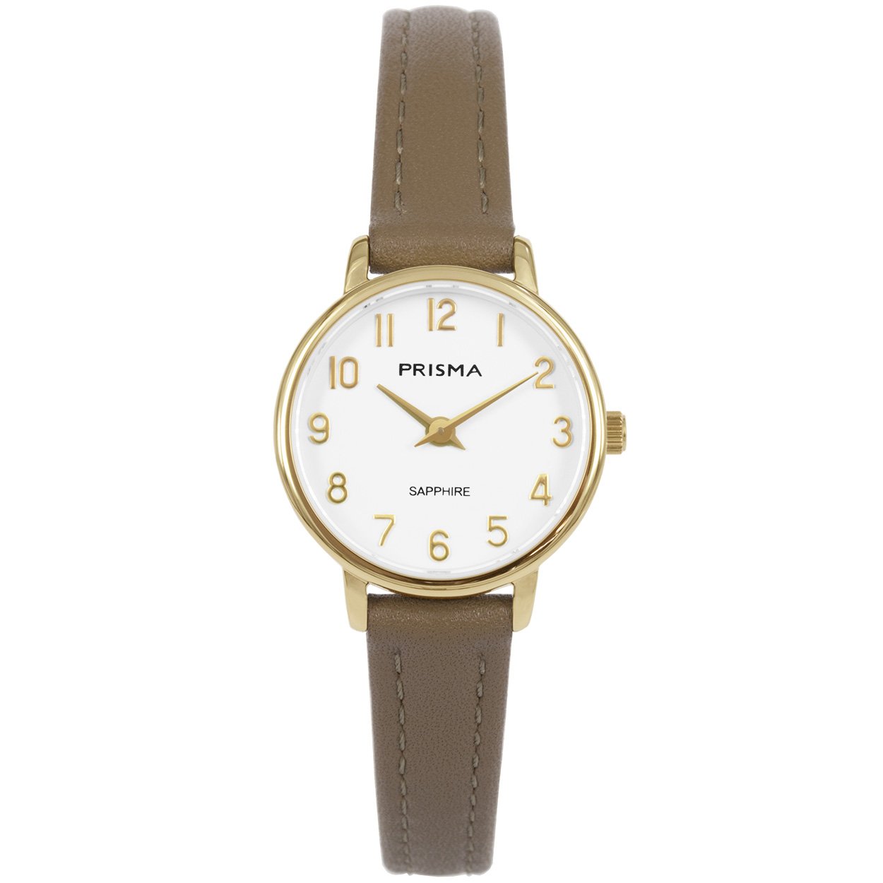 Prisma horloge 1732 dames edelstaal saffierglas 

Algemeen
Geslacht: dames
Model: P.1732

Voordelen
- band echt leer bruin (bruin kleurig stiksel)
- wijzerplaat wit met goudkleurige cijfers (arabisch)
- glas is zeer krasvast
- duidelijke tijdsweergave
- spat waterdicht: handenwassen, regen
- quartz
- maat kast 23mm (breedte) 6,5mm (dikte)


