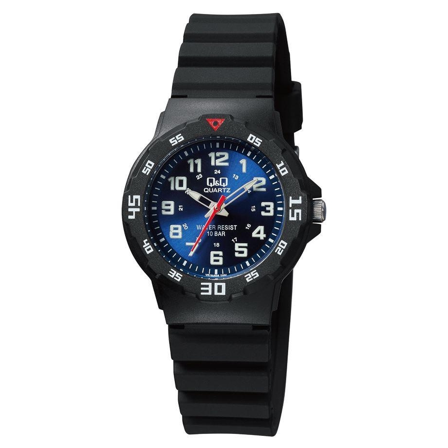 Q&Q horloge VR19J005 jongens/meisjes kunststof 10 ATM 

Algemeen
Geslacht: jongens/meisjes
Model: QQ.VR19J005

Voordelen
- band plastic/silicone zwart
- wijzerplaat blauw met groene cijfers (arabisch)
- draagcomfort door licht gewicht
- boven gem. waterdicht: zwemmen/duiken
- duidelijke tijdsweergave
- quartz
- maat kast 33mm (breedte) 9,5mm (dikte)

