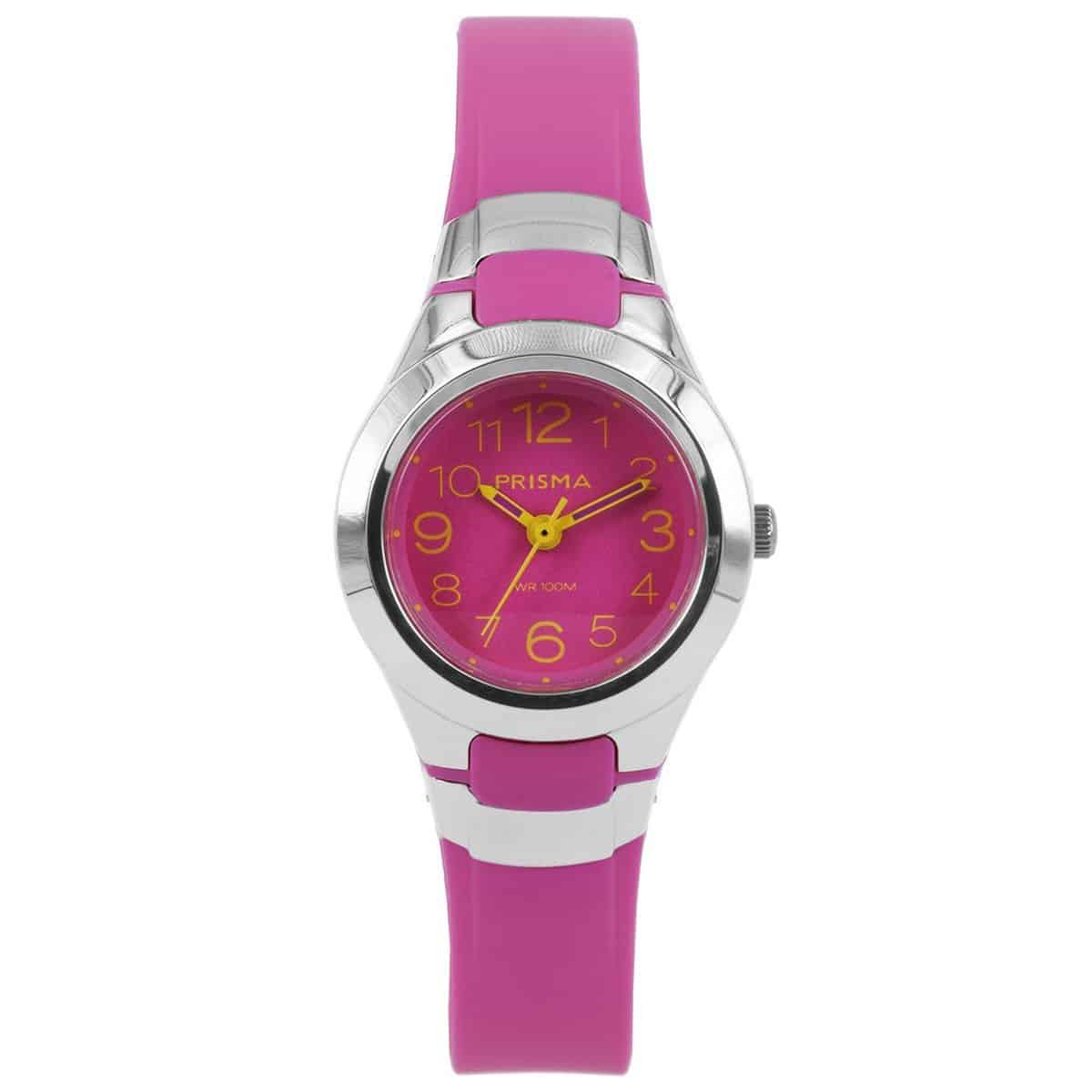 Prisma horloge CW.337 jongens/meisjes Sport kunststof 10 ATM 

Algemeen
Geslacht: jongens/meisjes
Model: CW.337

Voordelen
- band plastic/silicone roze
- wijzerplaat roze met gele cijfers (arabisch)
- boven gem. waterdicht: zwemmen/duiken
- wijzers lichten op in donker
- duidelijke tijdsweergave
- quartz
- maat kast 27mm (breedte) 11mm (dikte)