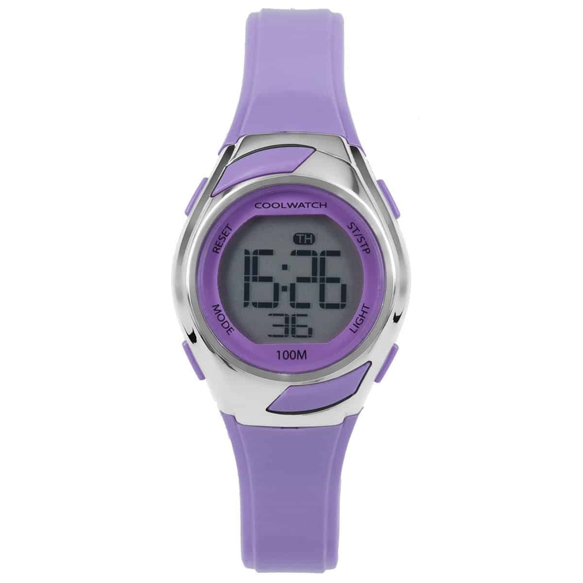 Coolwatch lila met metaal digitaal kinderhorloge met  een lila bandje