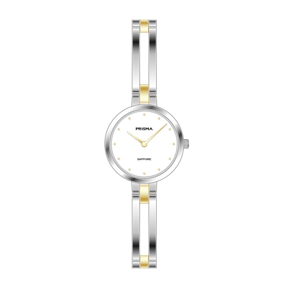 Prisma horloge 1308 dames titanium saffierglas 5 ATM 

Algemeen
Geslacht: dames
Model: P1308

Voordelen
- band titanium zilver/goudkleurig (bicolor)
- wijzerplaat wit met goudkleurige puntjes
- geschikt voor mensen met een allergie
- draagcomfort door licht gewicht
- glas is zeer krasvast
- compacte sluiting met extra draagcomfort
- rond design
- quartz
- maat kast 25.6mm (breedte) 6mm (dikte)


