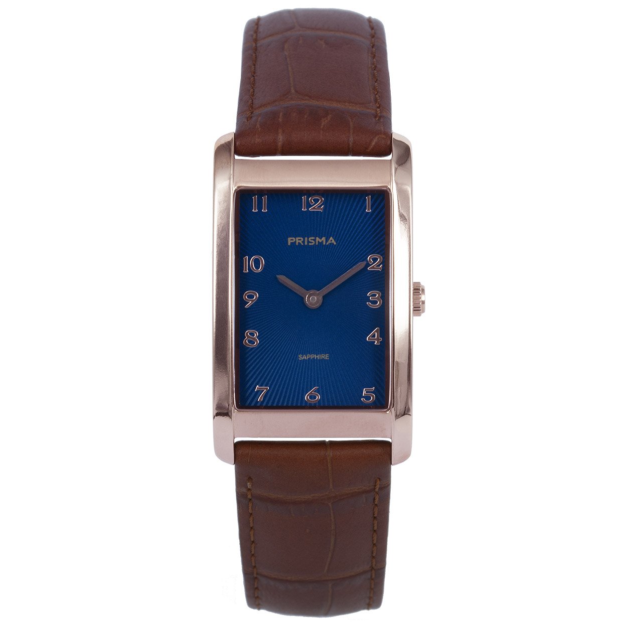 Prisma horloge 1968 dames titanium saffierglas 5 ATM 

Algemeen
Geslacht: dames
Model: P.1968

Voordelen
- band echt leer bruin (bruin kleurig stiksel)
- wijzerplaat blauw met ros&#233;goudkleurig cijfers (arabisch)
- kast geschikt voor mensen met een allergie
- draagcomfort door licht gewicht
- glas is zeer krasvast
- ook voor brede pols (max. 219,5 mm)
- rechthoek design
- quartz
- maat kast 23mm (breedte) 7,6mm (dikte)

