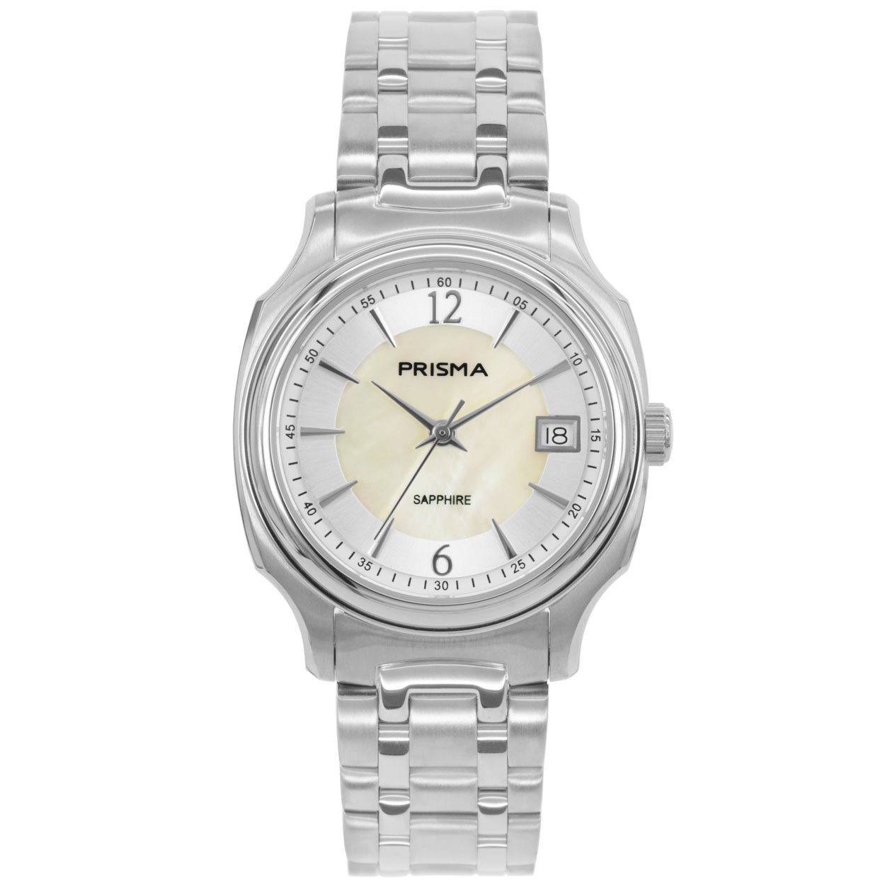 Prisma horloge P1135 dames edelstaal saffierglas 5 ATM (met zwitsers uurwerk) 

Algemeen
Geslacht: dames
Model: P.1135

Voordelen
- band edelstaal zilver
- wijzerplaat parelmoer met zilvere streepjes
- glas is zeer krasvast
- zwitsers uurwerk
- handige onzichtbare klep sluiting
- datum
- spat waterdicht: handenwassen, regen
- quartz
- maat kast 33mm (breedte) 8mm (dikte)

