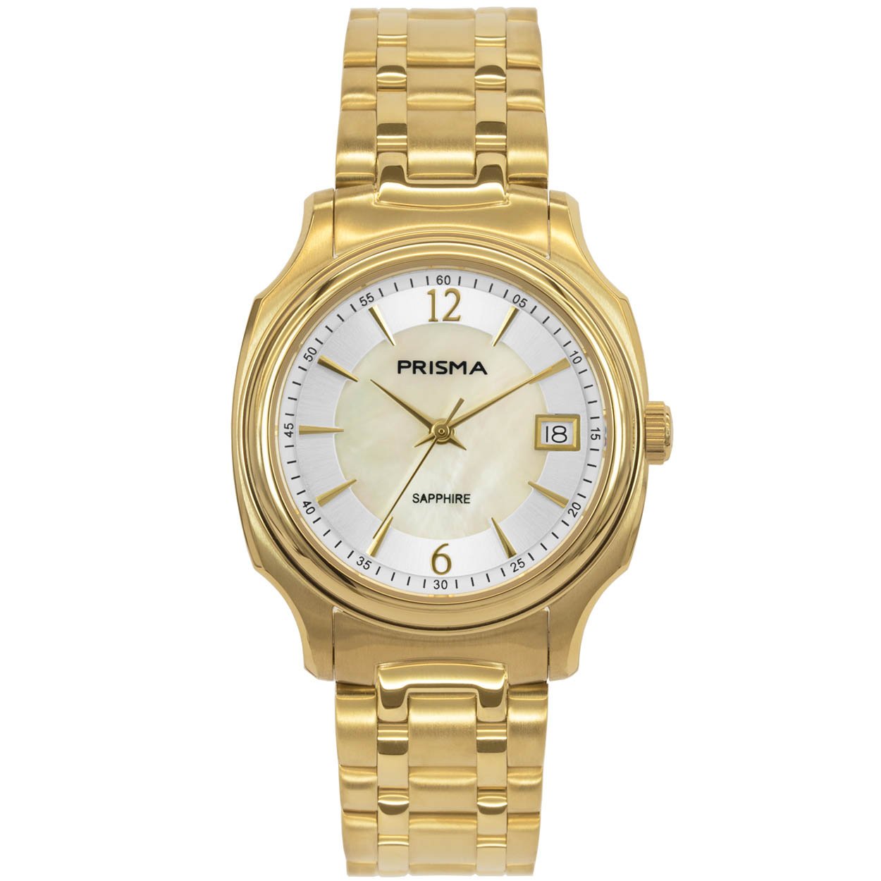 Prisma horloge P1137 dames edelstaal saffierglas 5 ATM (met zwitsers uurwerk) 

Algemeen
Geslacht: dames
Model: P.1137

Voordelen
- band edelstaal goudkleurig
- wijzerplaat parelmoer met goudkleurige streepjes
- glas is zeer krasvast
- zwitsers uurwerk
- handige onzichtbare klep sluiting
- datum
- spat waterdicht: handenwassen, regen
- quartz
- maat kast 33mm (breedte) 8mm (dikte)

