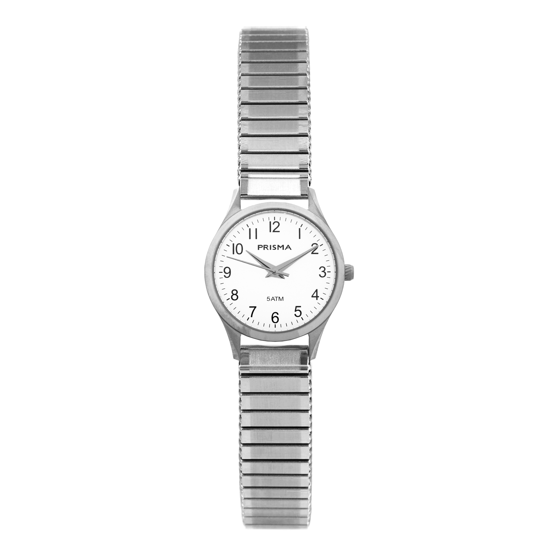 Prisma horloge P1150 dames edelstaal 5 ATM 

Algemeen
Geslacht: dames
Model: P1150

Voordelen
- rekband sluit naadloos aan op de huid
- band edelstaal zilver
- wijzerplaat zilver met zilvere cijfers (arabisch)
- duidelijke tijdsweergave
-spat waterdicht: handenwassen, regen
- quartz
- maat kast 21mm (breedte) 7.8mm (dikte)

