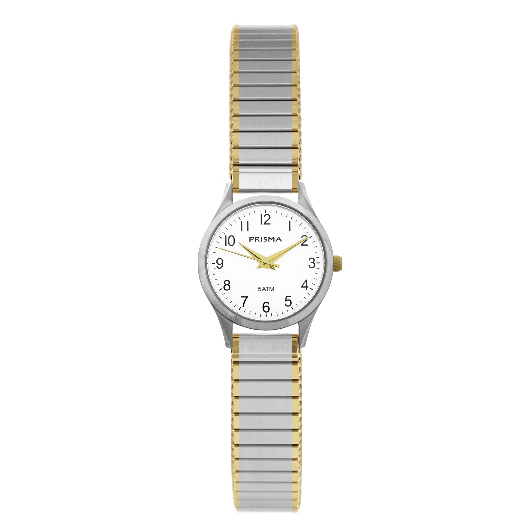 Prisma horloge 1152 dames edelstaal 5 ATM 

Algemeen
Geslacht: dames
Model: P1152

Voordelen
- rekband sluit naadloos aan op de huid
- band edelstaal  bicolor staal/goudkleurig
- wijzerplaat wit met zwarte cijfers (arabisch)
- duidelijke tijdsweergave
- spat waterdicht: handenwassen, regen
- quartz
- maat kast 21mm (breedte) 7.8mm (dikte)


