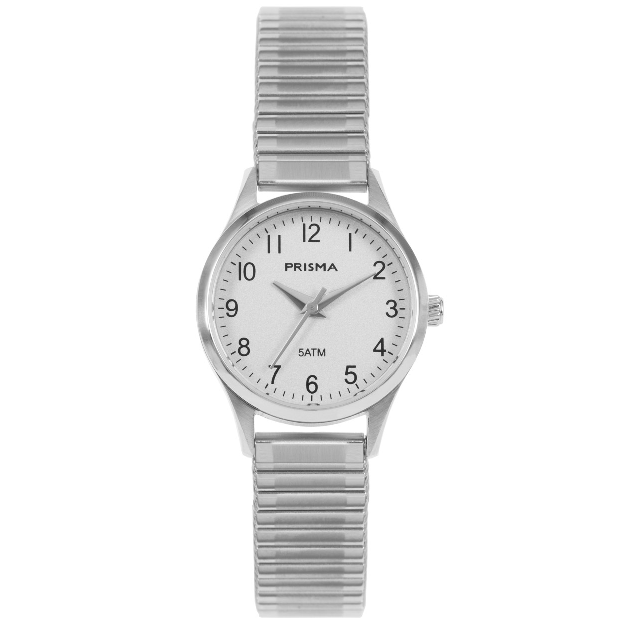 Prisma horloge 1170 dames edelstaal 5 ATM 

Algemeen
Geslacht: dames
Model: P.1170

Voordelen
- rekband sluit naadloos aan op de huid
- band edelstaal zilver
- wijzerplaat zilver met zilvere cijfers (arabisch)
- duidelijke tijdsweergave
- spat waterdicht: handenwassen, regen
- quartz
- maat kast 25mm (breedte) 8,5mm (dikte)