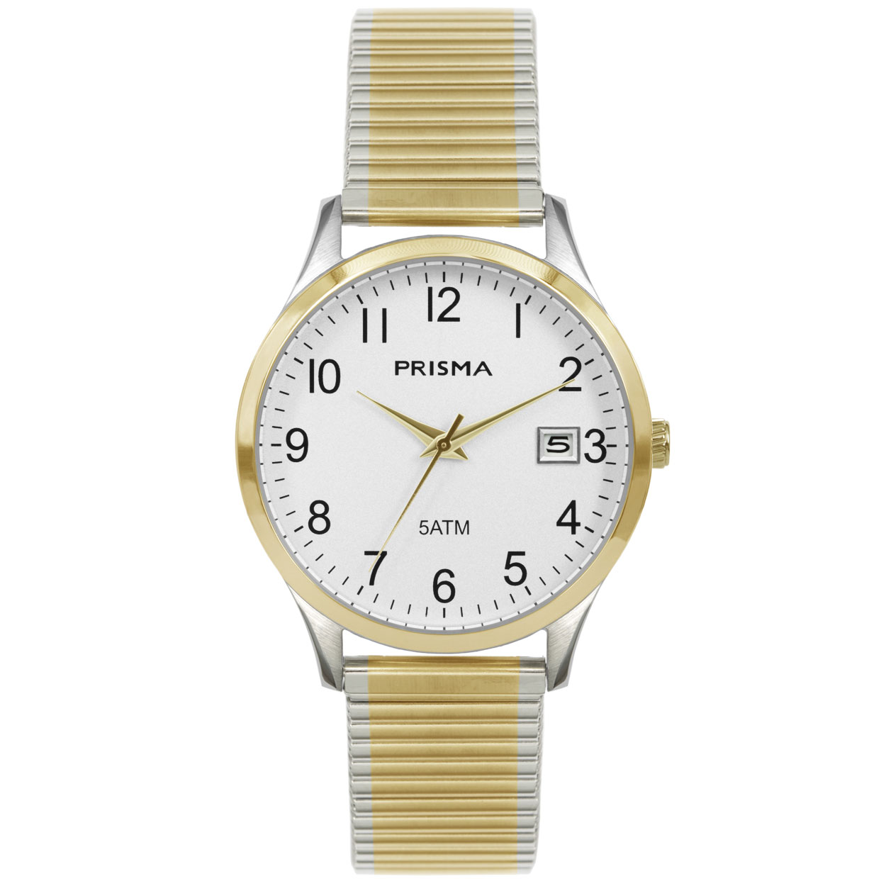 Prisma horloge P1176 heren edelstaal 5 ATM 

Algemeen
Geslacht: heren
Model: P.1176

Voordelen
- rekband sluit naadloos aan op de huid
- band edelstaal goudkleurig
- wijzerplaat goudkleurig met goudkleurige cijfers (arabisch)
- datum
- duidelijke tijdsweergave
- spat waterdicht: handenwassen, regen
- quartz
- maat kast 37mm (breedte) 9,7mm (dikte)

