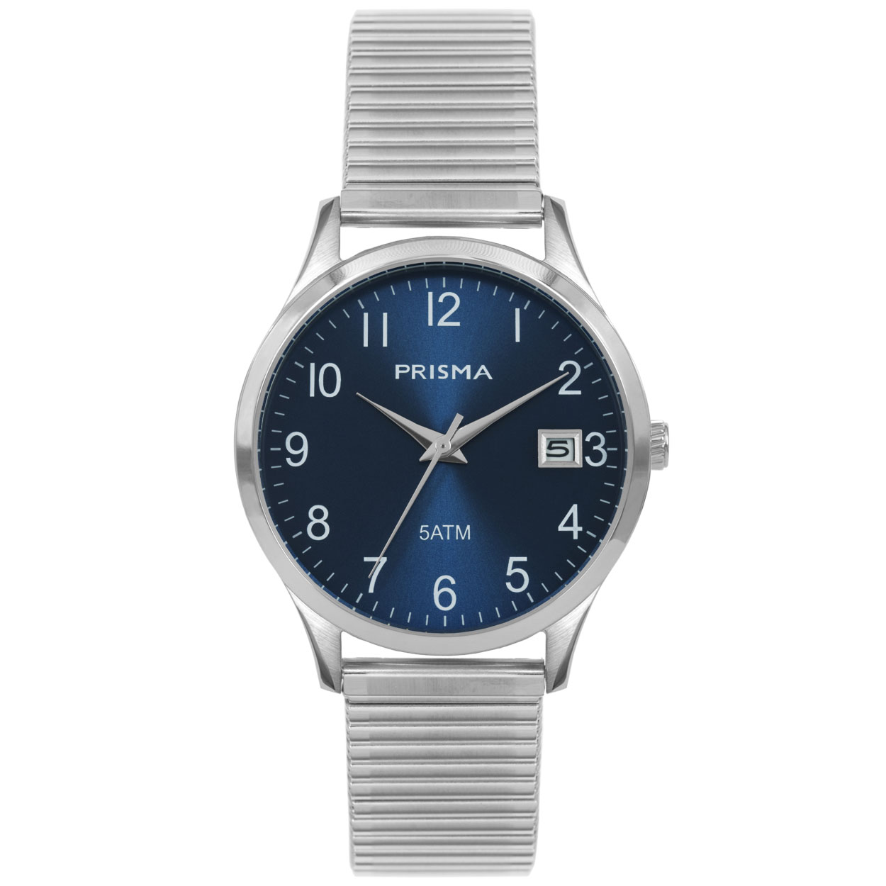 Prisma horloge heren edelstaal 5 ATM 

Algemeen
Geslacht: heren
Model: P.1177

Voordelen
- rekband sluit naadloos aan op de huid
- band edelstaal zilver
- wijzerplaat blauw met witte cijfers (arabisch)
- datum
- duidelijke tijdsweergave
- spat waterdicht: handenwassen, regen
- quartz
- maat kast 37mm (breedte) 9,7mm (dikte)