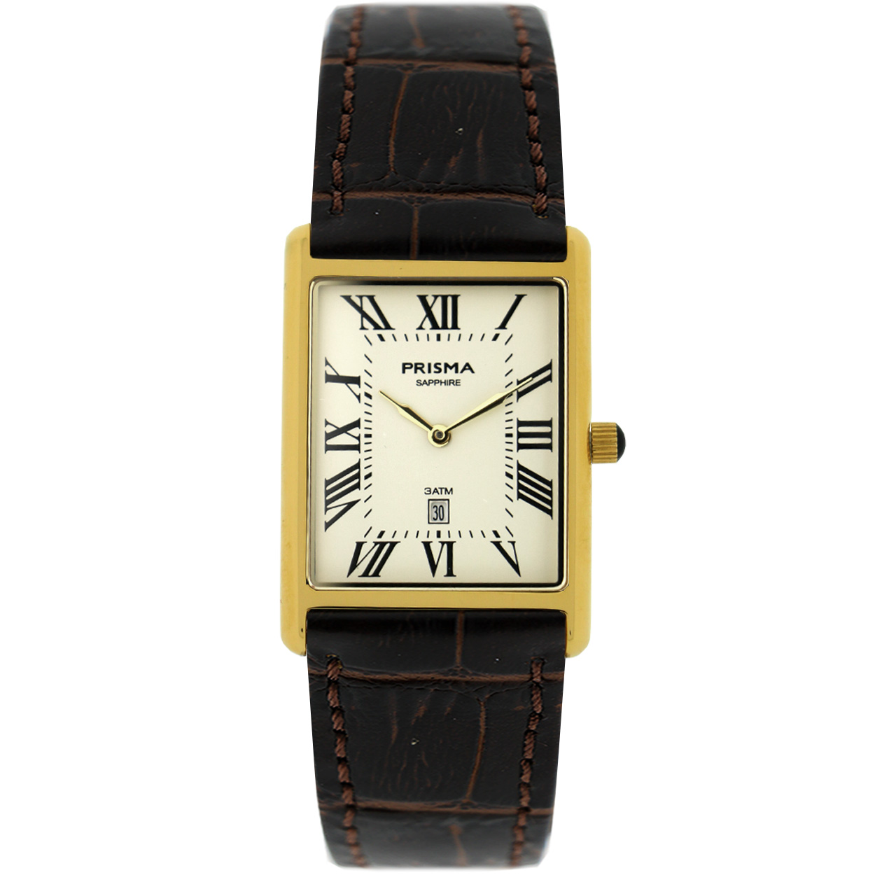 Prisma horloge P2370 Baron heren edelstaal saffierglas 3 ATM

Algemeen
Geslacht: heren
Model: P.2370

Voordelen
- echt lederen band met goudkleurige gesp
- rechthoek model
- wijzerplaat cr&#232;me met zwarte Romeinse cijfers
- Waterdicht all-weather
- glas is zeer krasvast
- ook voor brede pols 
- quartz uurwerk
- maat kast 28 mm  x 39 mm (breedte) 7 mm (dikte)


