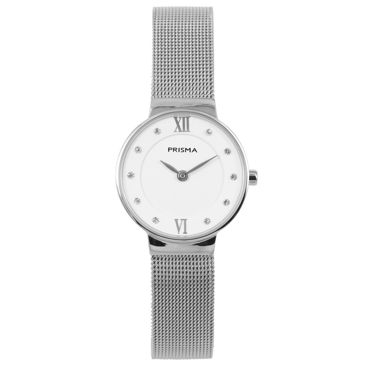 Prisma horloge P.1457 dames edelstaal 

Algemeen
Geslacht: dames
Model: P.1457

Voordelen
- milanese band met verfijnde schakels
- band edelstaal zilver
- wijzerplaat wit met sier diamanten
- naadloze aansluiting door vrij verstelbare sluiting
- glas is krasvast
- spat waterdicht: handenwassen, regen
- quartz
- maat kast 25mm (breedte) 6mm (dikte)