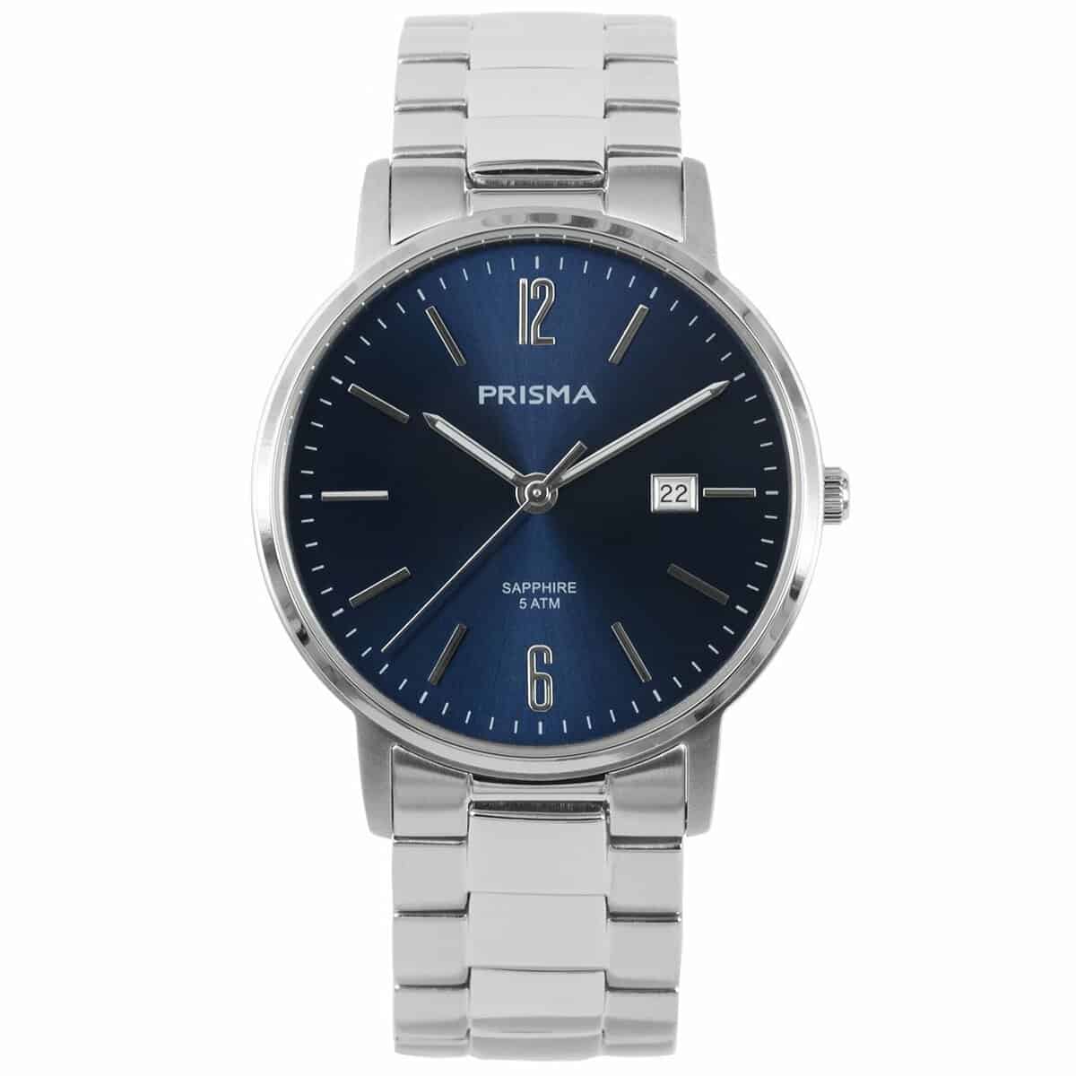 Prisma horloge P.1471 heren edelstaal saffierglas 5 ATM 

Algemeen
Geslacht: heren
Model: P1471

Voordelen
- band edelstaal zilver solid
- wijzerplaat blauw met zilvere streepjes
- glas is zeer krasvast
- ook voor brede pols (max. 220 mm)- wijzers lichten op in donker
- datum
- spat waterdicht: handenwassen, regen
- quartz
- maat kast 39mm (breedte) 7,7mm (dikte)




