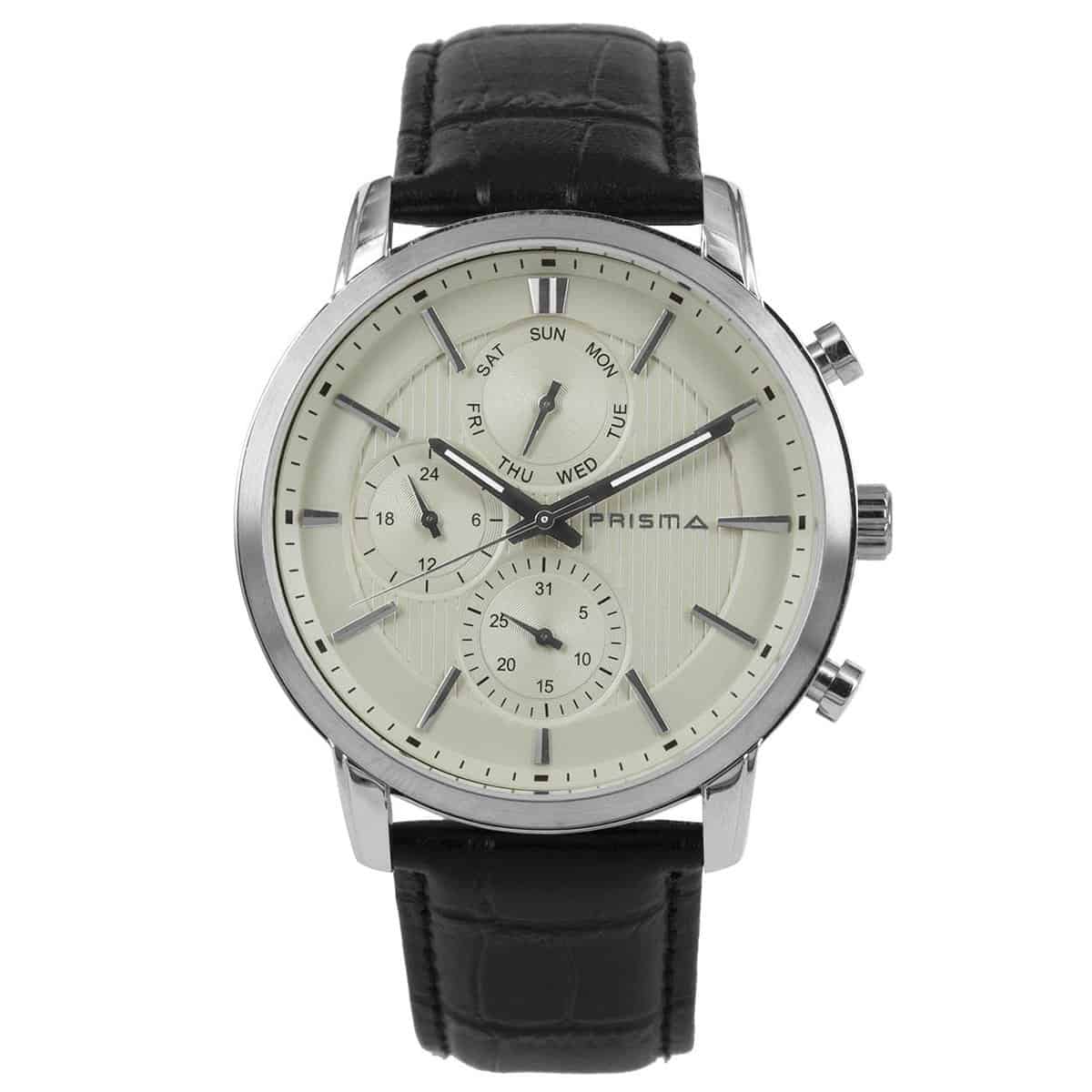 Prisma heren P1581 multifunctie horloge edelstaal 5 ATM 		
		
Algemeen		
Artikelnummer: P.1581		
Geslacht: heren		
Uurwerk: Seiko (VX9N) 		
Lichtfunctie: glow in the dark (Wijzers)		
Waterbestendigheid: 5 ATM/BAR		
		
