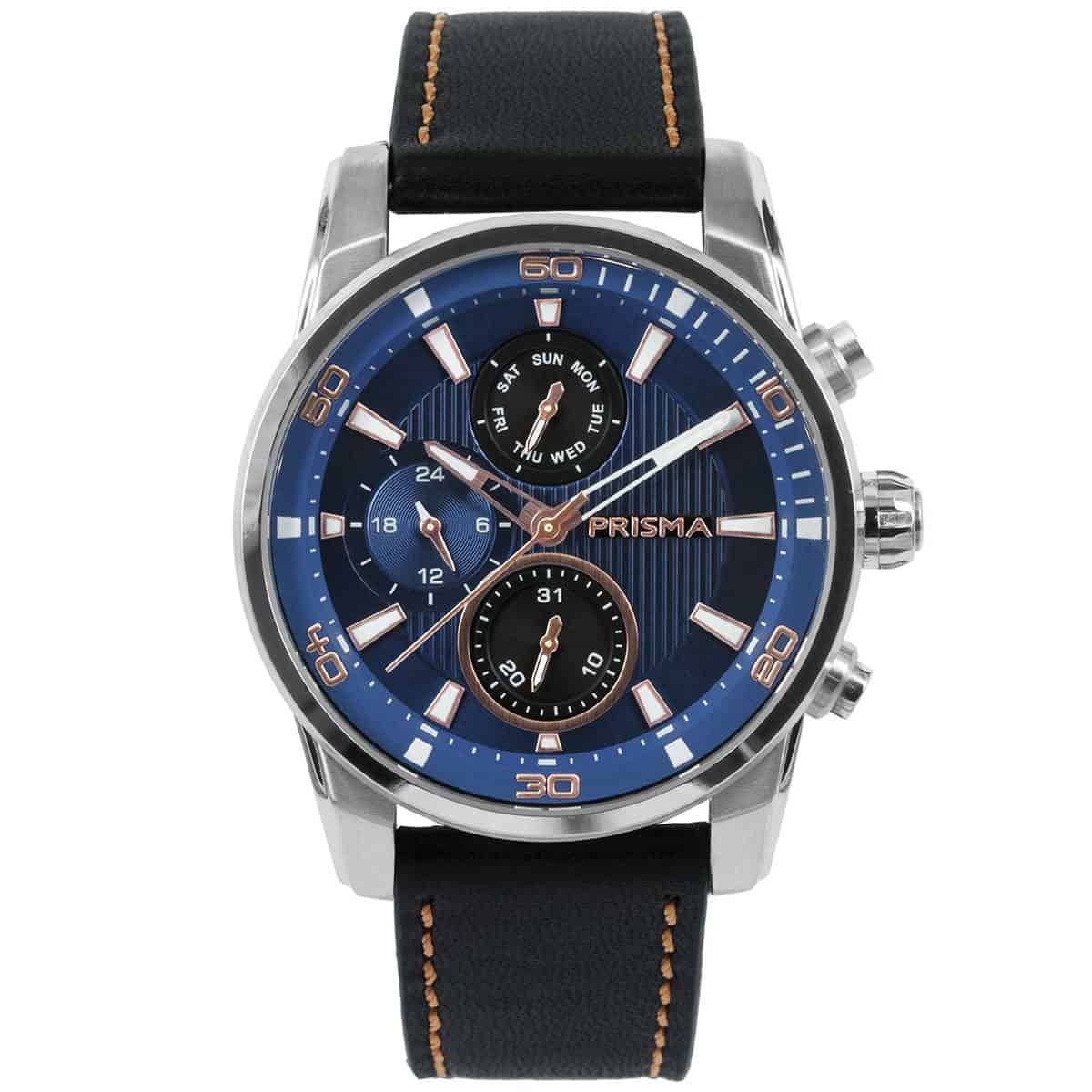 Prisma heren P.1592 multifunctie horloge edelstaal 10 ATM 		
		
Algemeen		
Artikelnummer: P.1592		
Geslacht: heren		
Uurwerk: Seiko (VX9N) 		
Lichtfunctie: glow in the dark (Wijzers en index)		
Waterbestendigheid: 10 ATM/BAR