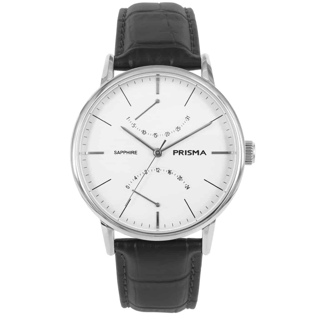 Algemeen
Geslacht: heren
Model: P.1600

Voordelen
- band echt leer zwart (zwart kleurig stiksel)
- wijzerplaat zilver met zilvere streepjes
- glas is zeer krasvast
- ook voor brede pols (max. 224,39 mm)
- datum
- spat waterdicht: handenwassen, regen
- quartz
- maat kast 42mm (breedte) 10,97mm (dikte)