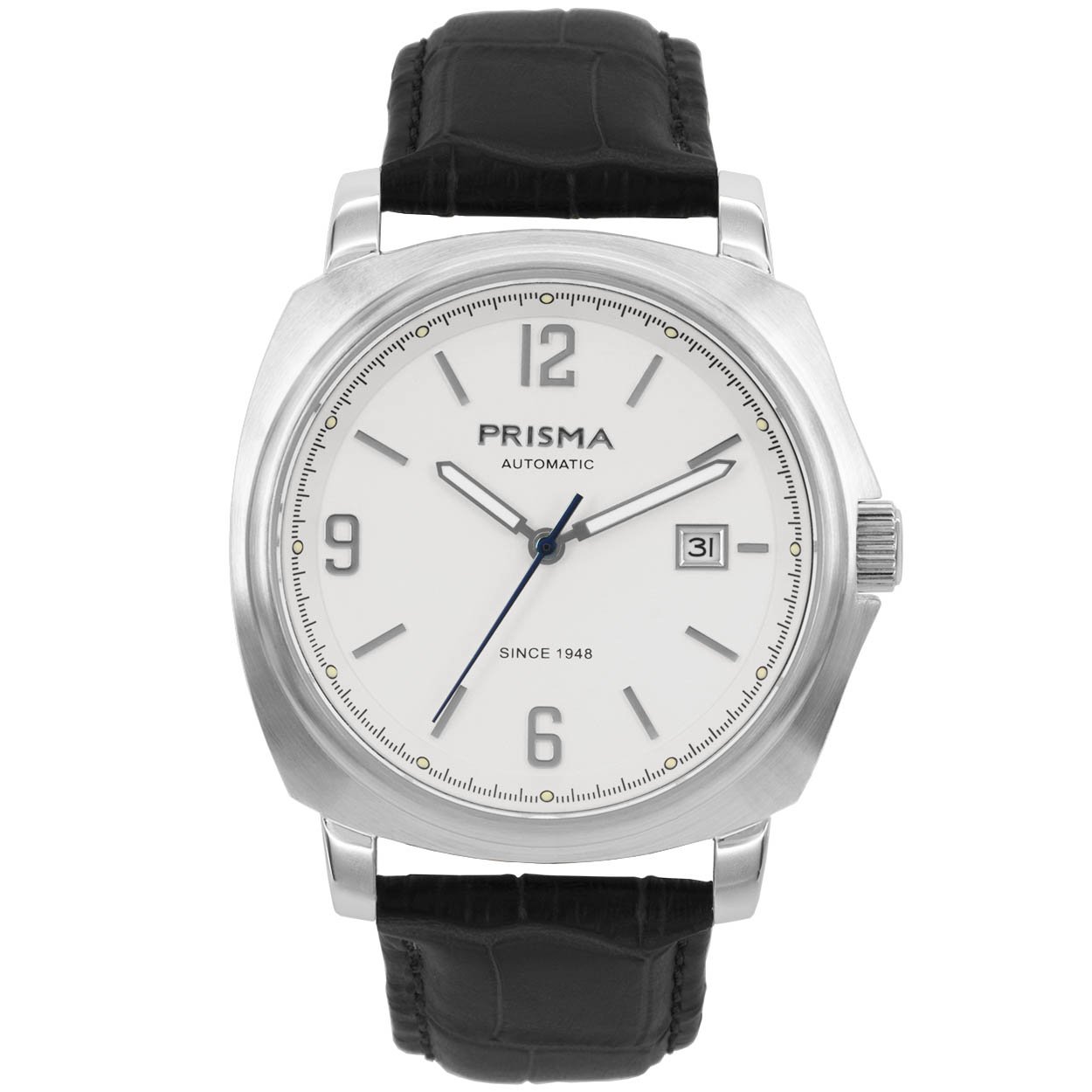 Prisma horloge 1315 heren edelstaal saffierglas 10 ATM 

Algemeen
Geslacht: heren
Model: P.1315

Voordelen
- bewegingsenergie
- band echt leer zwart (zwart kleurig stiksel)
- wijzerplaat wit met zilvere cijfers (arabisch)
- boven gem. waterdicht: zwemmen/duiken
- glas is zeer krasvast
- wijzers lichten op in donker
- vierkant design
- maat kast 41mm (breedte) 12,2mm (dikte)

