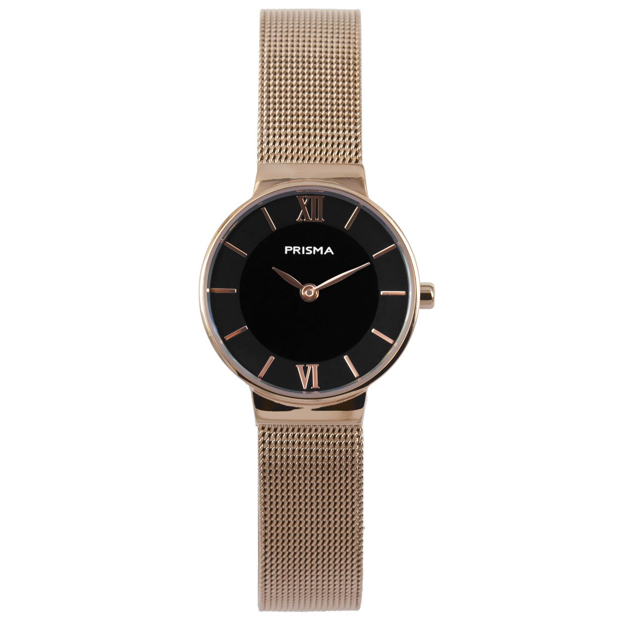 Prisma horloge P.1456 dames edelstaal 

Algemeen
Geslacht: dames
Model: P1456

Voordelen
- milanese band met verfijnde schakels
- band edelstaal ros&#233;goudkleurig
- wijzerplaat zwart met ros&#233;goudkleurig streepjes
- naadloze aansluiting doorvrij verstelbare sluiting
- extra harde duurzame laag
- glas is krasvast
- spat waterdicht: handenwassen, regen
- quartz
- maat kast 25mm (breedte) 6mm (dikte)

