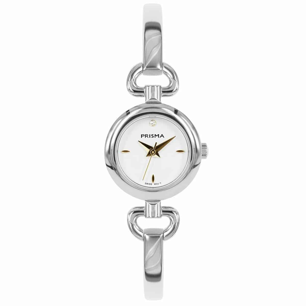 Prisma horloge 1560 dames edelstaal saffierglas 5 ATM (met zwitsers uurwerk) 

Algemeen
Geslacht: dames
Model: P.1560

Voordelen
- band edelstaal zilver
- wijzerplaat parelmoer met gouden streepjes
- glas is zeer krasvast
- zwitsers uurwerk
- spat waterdicht: handenwassen, regen
- quartz
- maat kast 21mm (breedte) 6,37mm (dikte)


