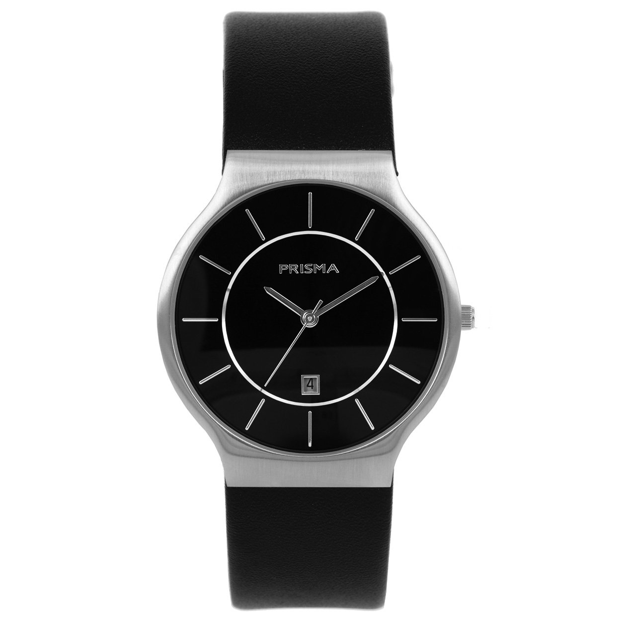Prisma stalen herenhorloge icon design met zwarte lerenband en datum; extra plat!
Algemeen
Geslacht: heren
Voordelen
- band echt leer zwart
- wijzerplaat zwart met zilvere streepjes
- slimeline model (minder dan 9 mm dik)
- datum
- spat waterdicht: handenwassen, regen
- quartz
- maat kast 36mm (breedte) 8mm (dikte)