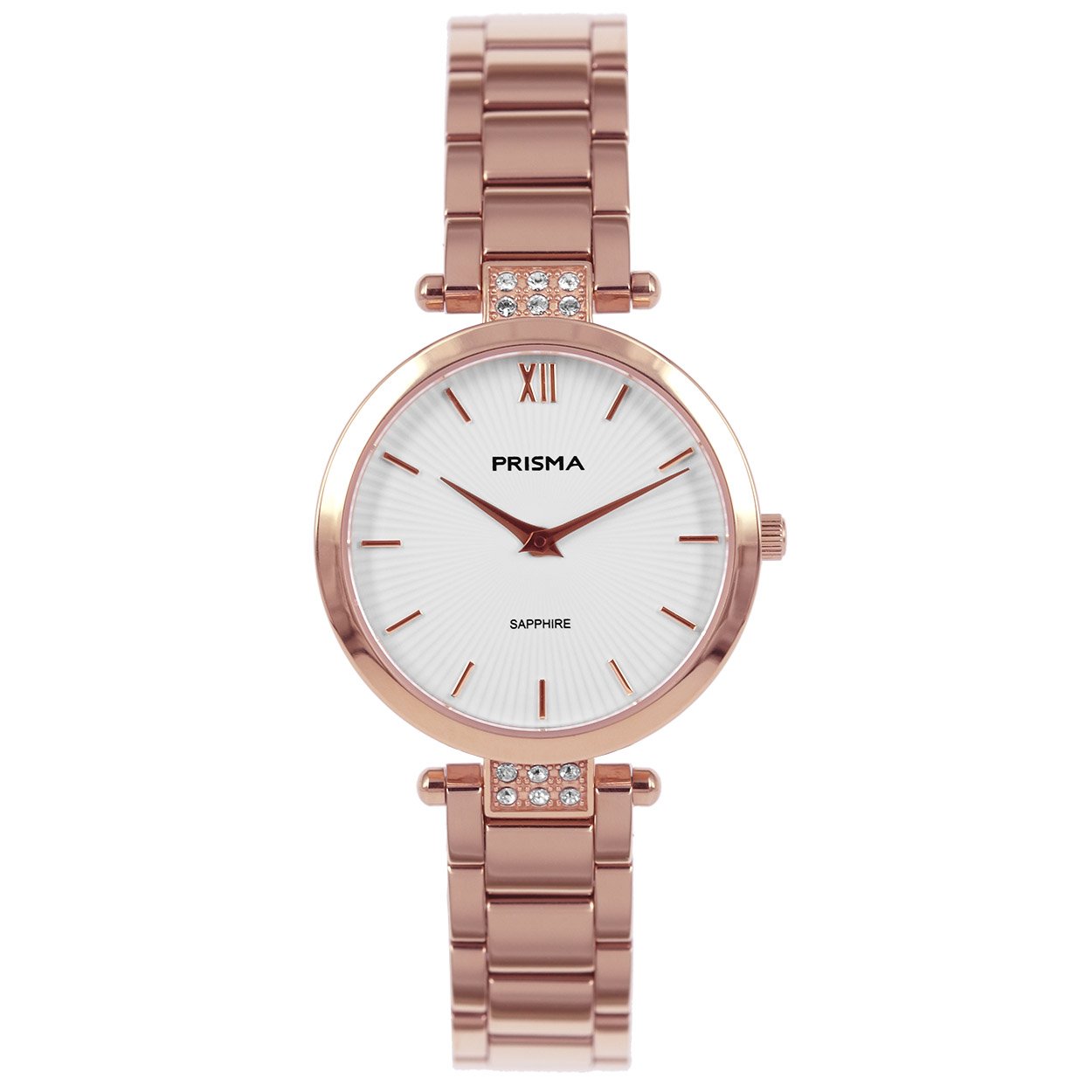 Prisma horloge 1978 dames edelstaal saffierglas 5 ATM 

Algemeen
Geslacht: dames
Model: P.1978

Voordelen
- band edelstaal ros&#233;goudkleurig
- wijzerplaat wit met ros&#233;goudkleurig streepjes
- glas is zeer krasvast
- extra harde duurzame laag- compacte sluiting met extra draagcomfort
- spat waterdicht: handenwassen, regen
- quartz
- maat kast 28mm (breedte) 6,6mm (dikte)

