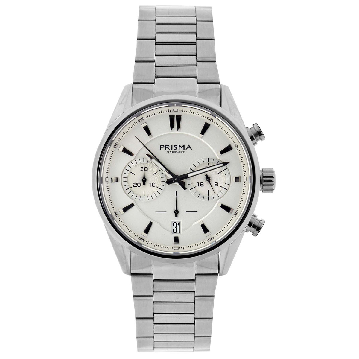 Prisma horloge P2050 heren edelstaal saffierglas 10 ATM

Algemeen
Geslacht: heren
Model: P.2050

Voordelen
- All-stainless steel massief schakelband zilverkleurige vlindersluiting
- quartz
- wijzerplaat met chrono aanduiding grijswit met zilvekleurige streepjes
- boven gem. waterdicht: zwemmen/duiken
- glas is zeer krasvast
- ook voor brede pols (max. 235 mm)
- datum
- quartz uurwerk
- maat kast 42 mm (breedte) 11 mm (dikte)

