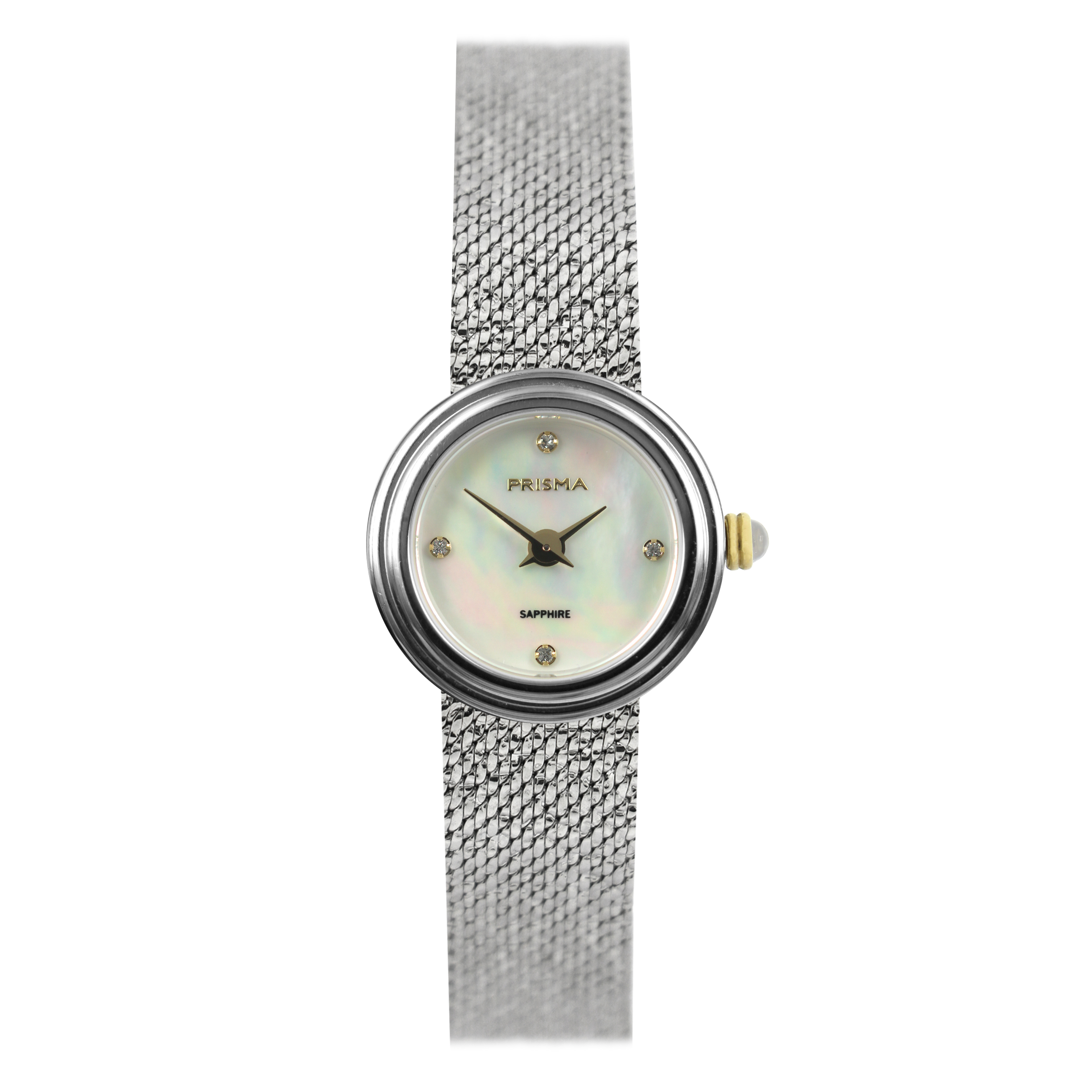 Prisma horloge 1349 dames edelstaal saffierglas 5 ATM 

Algemeen
Geslacht: dames
Model: P.1349

Voordelen
- milanese band met verfijnde schakels
- band edelstaal zilverkleurig
- wijzerplaat parelmoer gekleurd met goudkleurige puntjes
- glas is zeer krasvast
- naadloze aansluiting door vrij verstelbare sluiting
- spat waterdicht: handenwassen, regen
- quartz
- maat kast 25,11mm (breedte) 6,2mm (dikte)