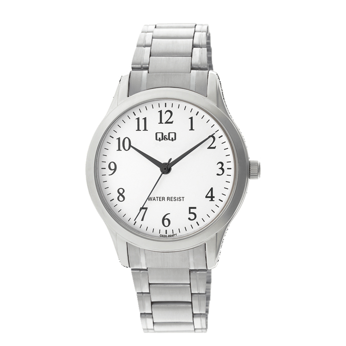 Omschrijving Q&amp;Q  horloge.
- Kastkleur: zilverkleurig
- Kast maat: 40 mm
- Kast dikte: 8.5 mm
- Kast materiaal: Zinc alloy
- Uurwerk type: Miyota 2035
- Glas type: Mineraal
- Waterdicht: 3 ATM
- Horlogeband: staal met  klepsluiting
- Maataansluiting band: 14 mm
- Wijzerplaat: witkleurig met cijfers aanduidingen
- Licht functie: Nee
EAN:4966006875782