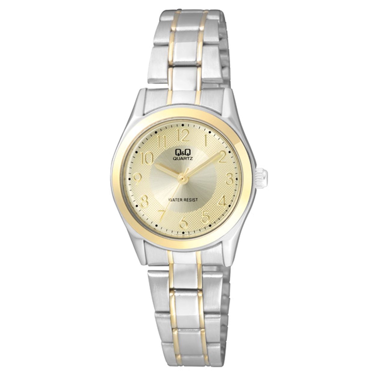 Q&amp;Q dames horloge
- Kast maat: 30 mm
- Kast dikte: 8 mm
- Kast materiaal: Bicolorkleurig zinc alloy
- Uurwerk type: Miyota 2035
- Glas type: Mineraal
- Waterdicht: 5 ATM
- Horlogeband: Bicolorkleurig edelstaal met klepsluiting
- Maat aansluiting band: 16 mm
- Wijzerplaat: Wit met met goudkleurige index (en grijs gestreept patroon)
- Licht functie: Nee
EAN: 4966006985313
