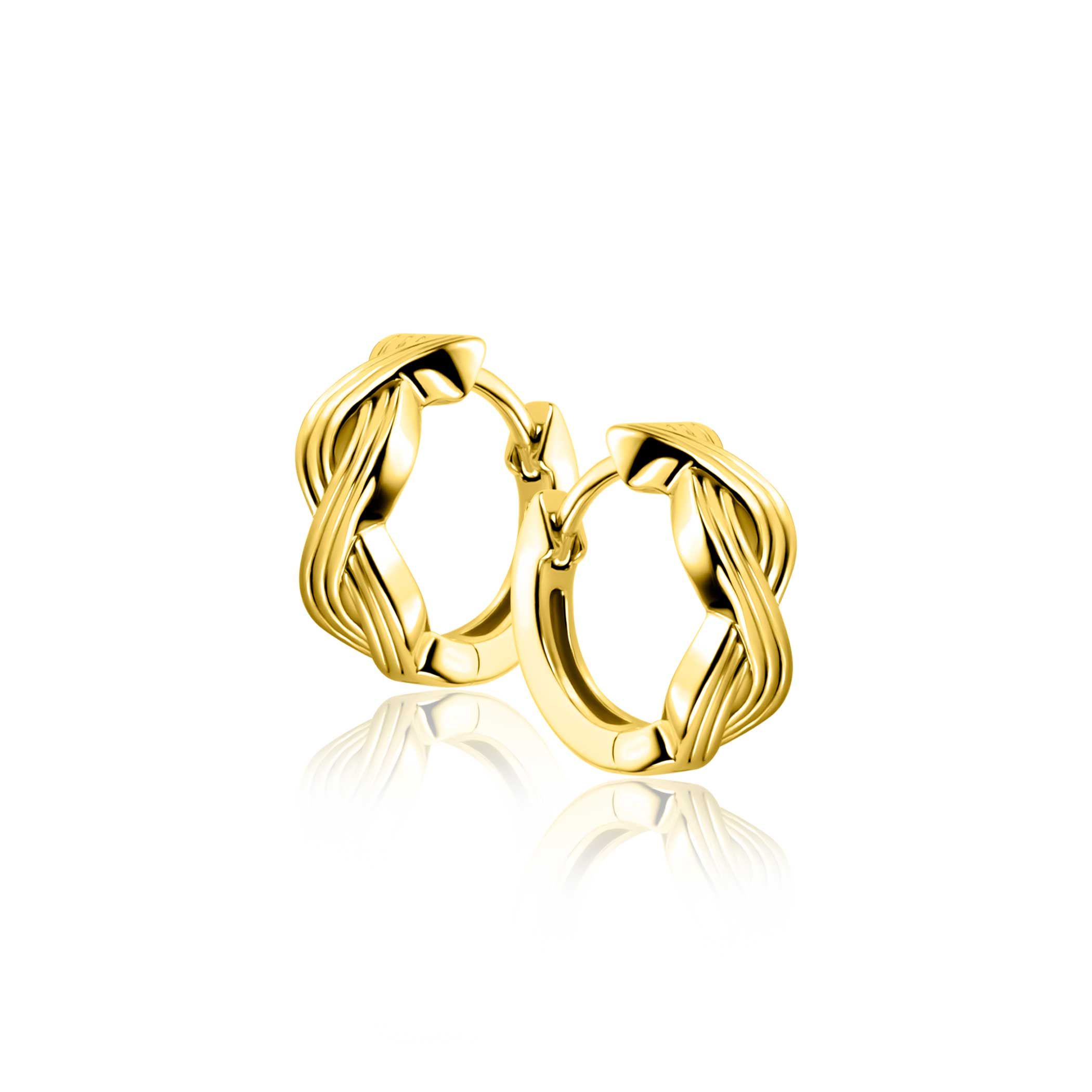 ZINZI gold plated zilveren oorringen (15mm) met een gevlochten Infinity teken in lijnen motief. Met luxe en gemakkelijke klapsluiting. Vervaardigd van eerste gehalte zilver (925) en extra geel verguld.