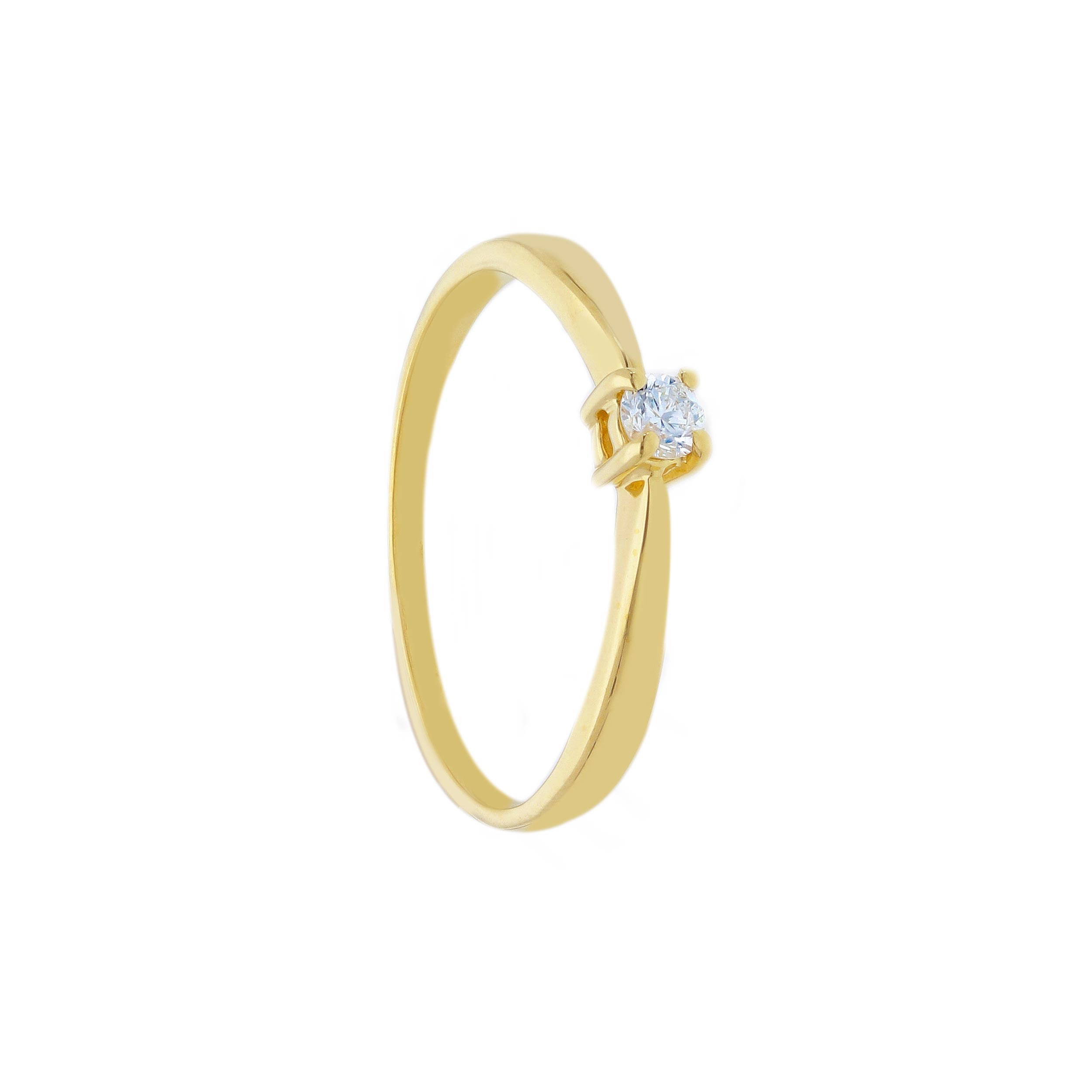 geelgouden ring in goud 18kt met centrale steen van 0.04ct 
Deze ring is ook verkrijgbaar in witgoud en met andere groottes van diamant