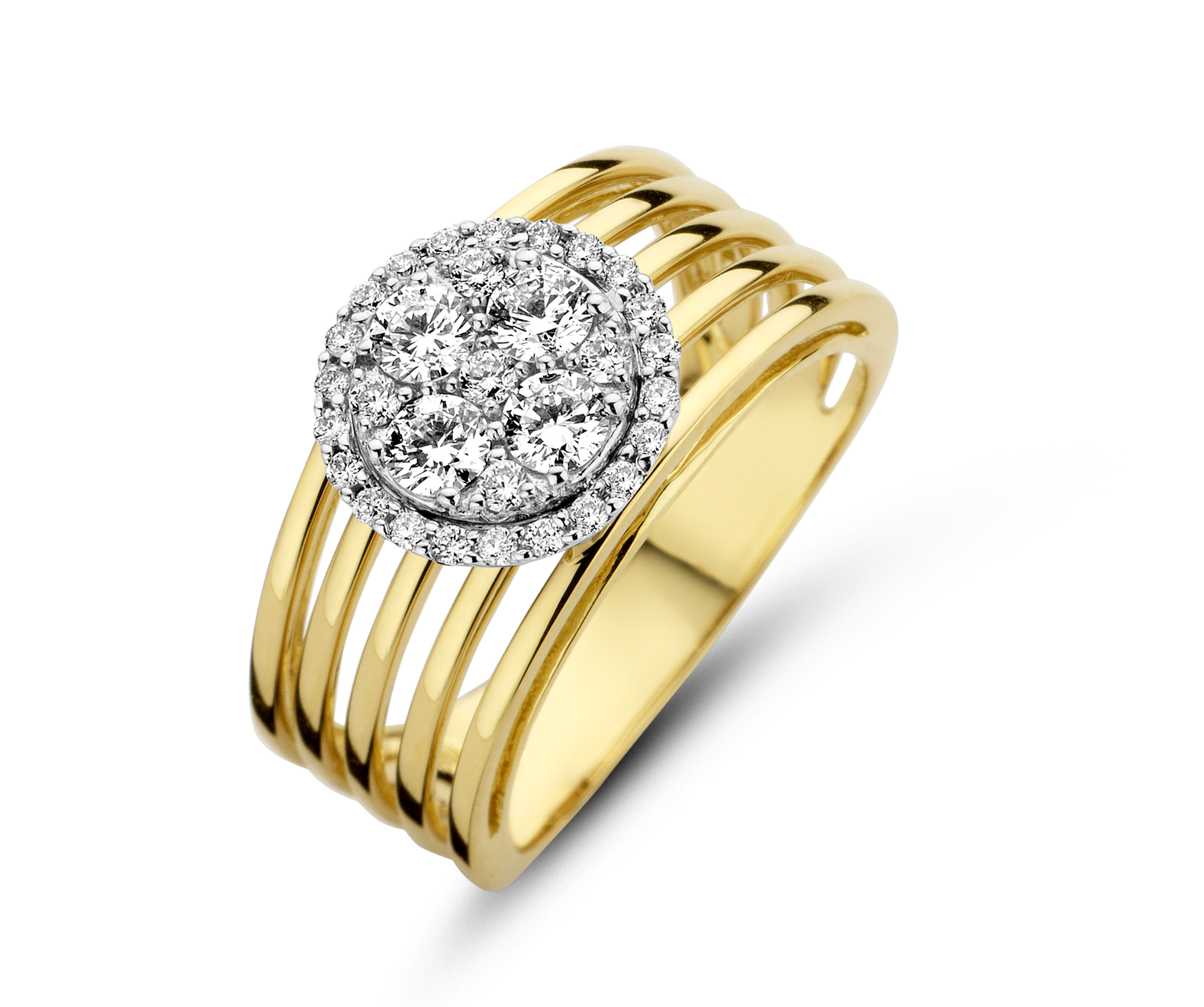 Prachtige ring van Davice, gemaakt in 18kt geel goud en bezet met loepzuivere D-color diamanten. Elegante ring maar met een stevige body en 0.69ct aan perfecte diamant.