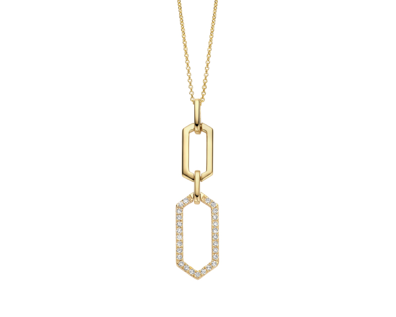 Geelgouden collier van Davice bezet met loepzuivere diamant 0.19ct.