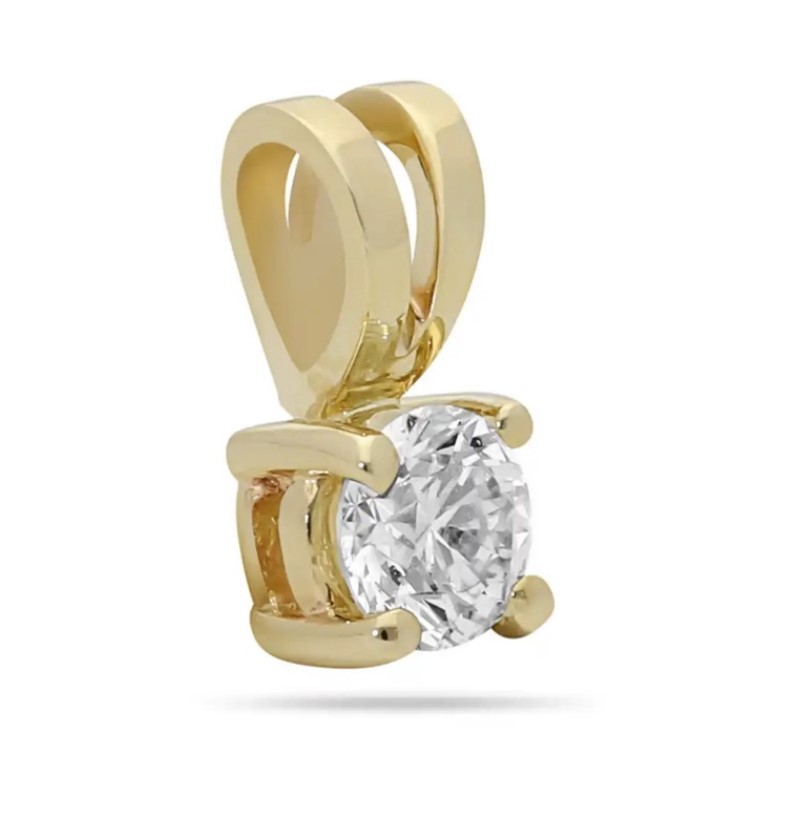 14 Karaat geel gouden solitair hanger met 0.13 crt briljant G/VSI.