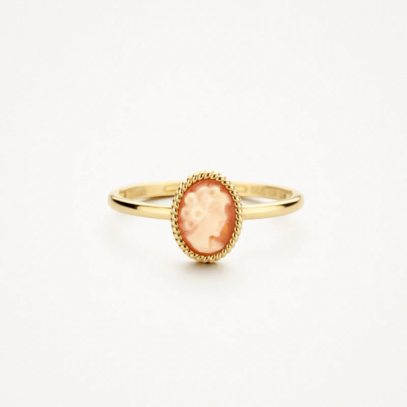 Deze prachtige blush gouden ring met camee is een echt statement piece. De ring heeft een elegante en tijdloze uitstraling en is perfect voor speciale gelegenheden of om je dagelijkse look op te fleuren. De ring is maat 54 en is gemaakt van hoogwaardige materialen. Draag deze ring alleen als statement stuk of combineer hem met andere gouden sieraden voor een luxe uitstraling. Bestel nu en voeg deze unieke ring toe aan je collectie!