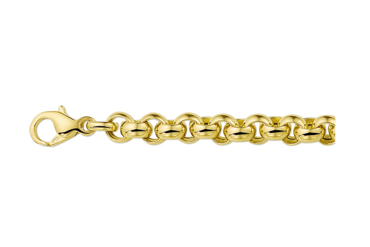 14 Karaat massief geel gouden Jassaron collier 50 cm lang met karabijn sluiting. Schakel maat 4 mm.