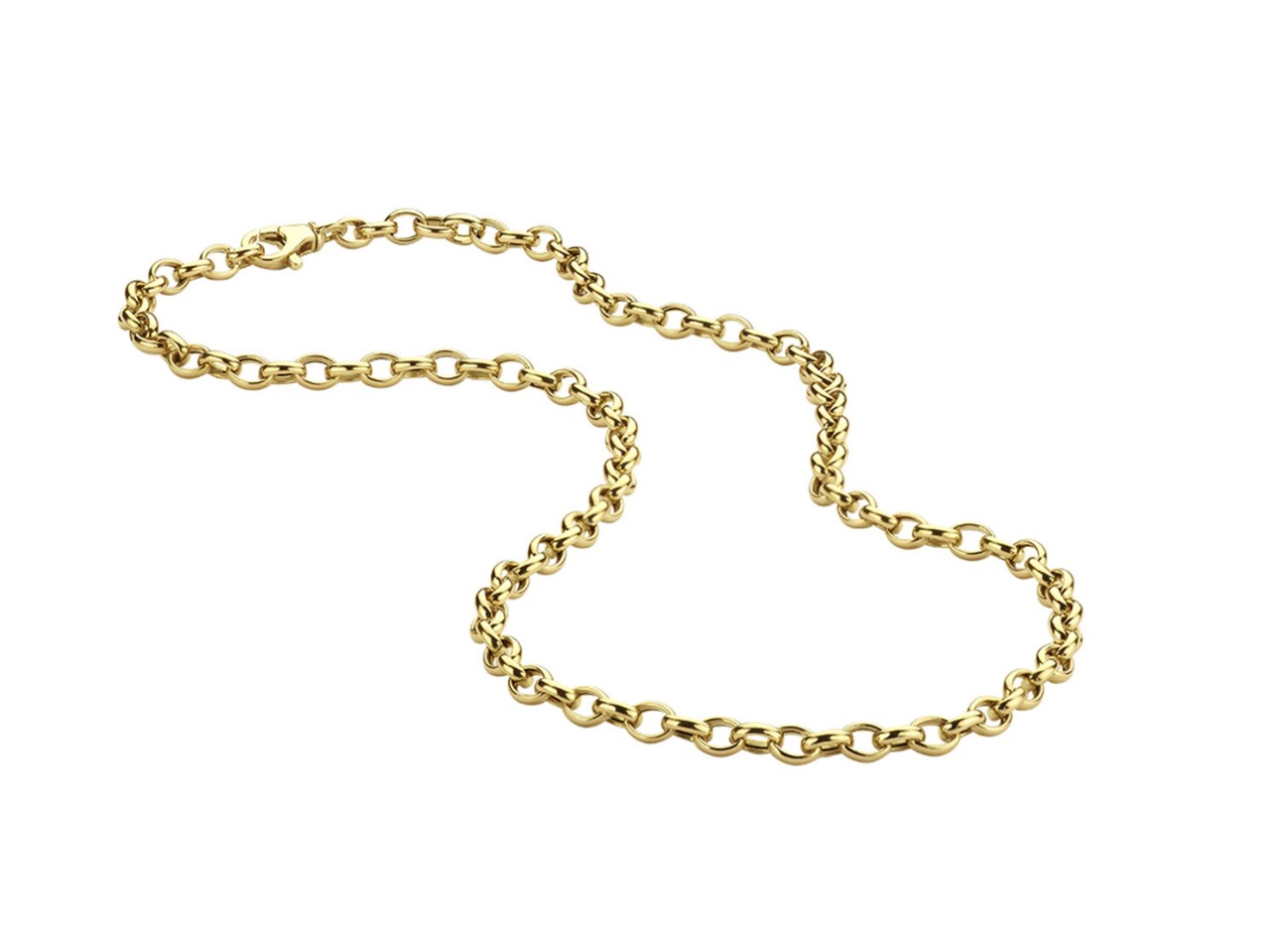 14 Karaat geel goud ovaal Jassaron collier 45 cm lang met karabijn sluiting. Schakel maat 4.3 mm.