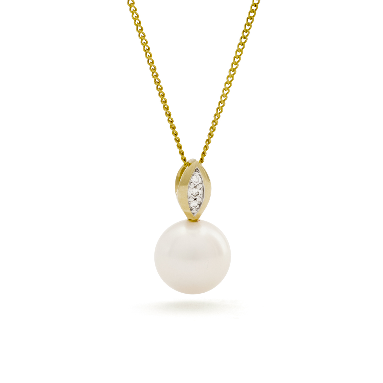 gouden hanger, 6,5mm parel+ 0.02ct briljant