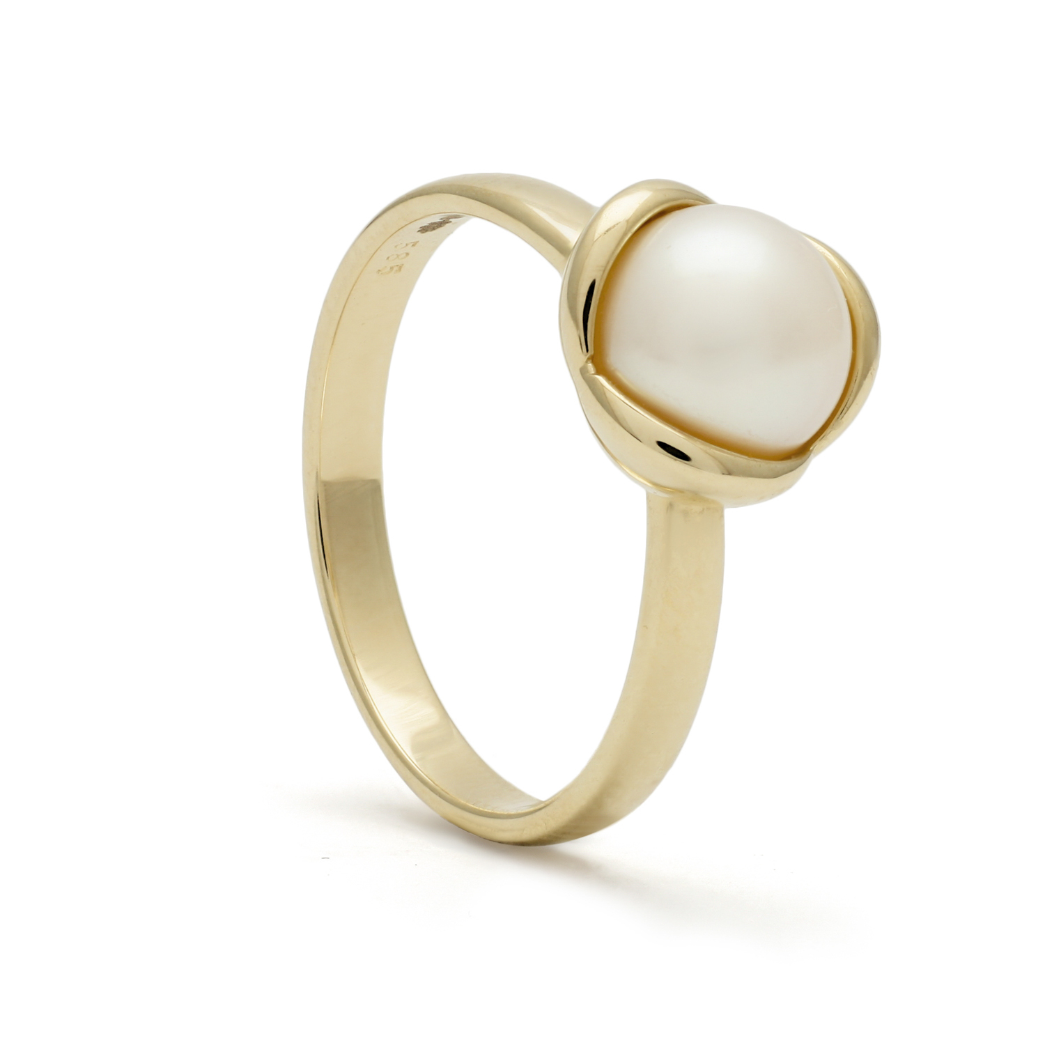 gouden ring, 7mm parel mt18