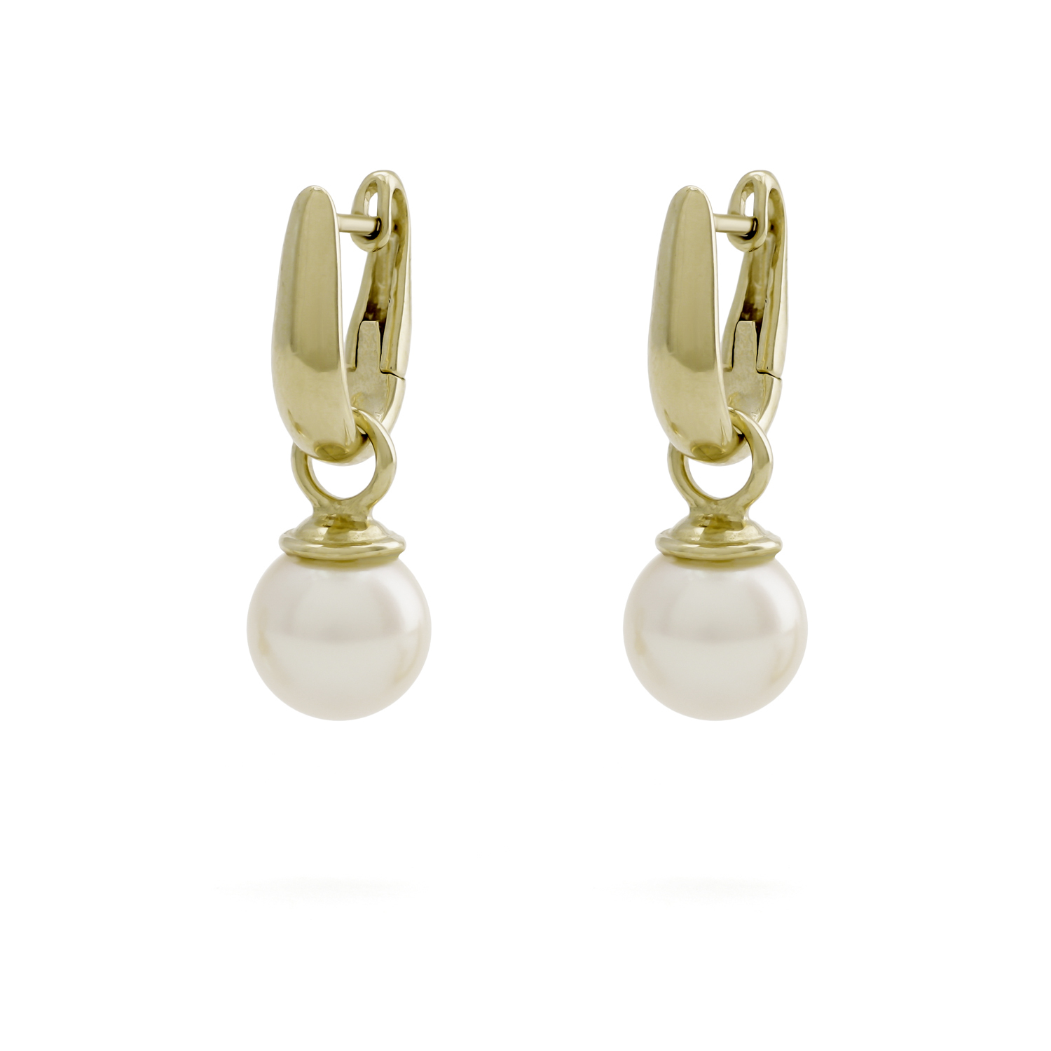 gouden oorhangers, ovale ring+  8,5mm zw parels