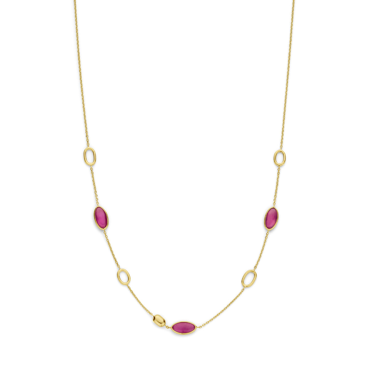 Gouden Fantasie Collier met Robijn 43-45cm. Robijn 10.5x5mm