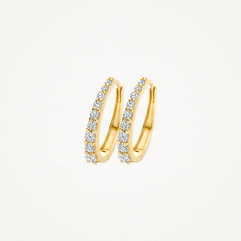 Deze oorringen van 14k geelgoud met sprankelende zirkonia’s in pavé-zetting zijn echte eyecatchers. Ze hebben een lengte van 16,6 mm en zijn voorzien van een kliksluiting. De oorringen zijn prachtig op zichzelf, maar matchen ook goed met andere sieraden met zirkonia uit onze collectie.

Type goud: 14k Geel goud
Sluiting: Kliksluiting
Type zetting: Pavé-zetting
Type steen: Zirkonia
Diameter: ø 2.8 mm
Lengte: 16.6 mm
Breedte: 13.3 mm
