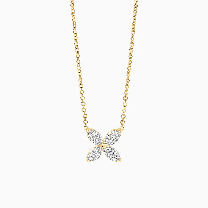 gouden Blush LG collier, bloem+ 4x 0.10ct LG diamant