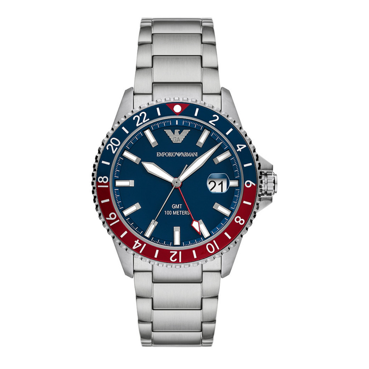 De Emporio Armani Horloge AR11590 heeft een stijlvolle en tijdloze uitstraling. Het horloge heeft een zilveren roestvrijstalen kast en band, en een blauwe wijzerplaat met zilveren indexen. Het horloge is waterbestendig tot 10 ATM. Draag dit horloge als een chic accessoire bij elke outfit, van casual tot formeel. Maak je look compleet met dit prachtige Emporio Armani horloge!