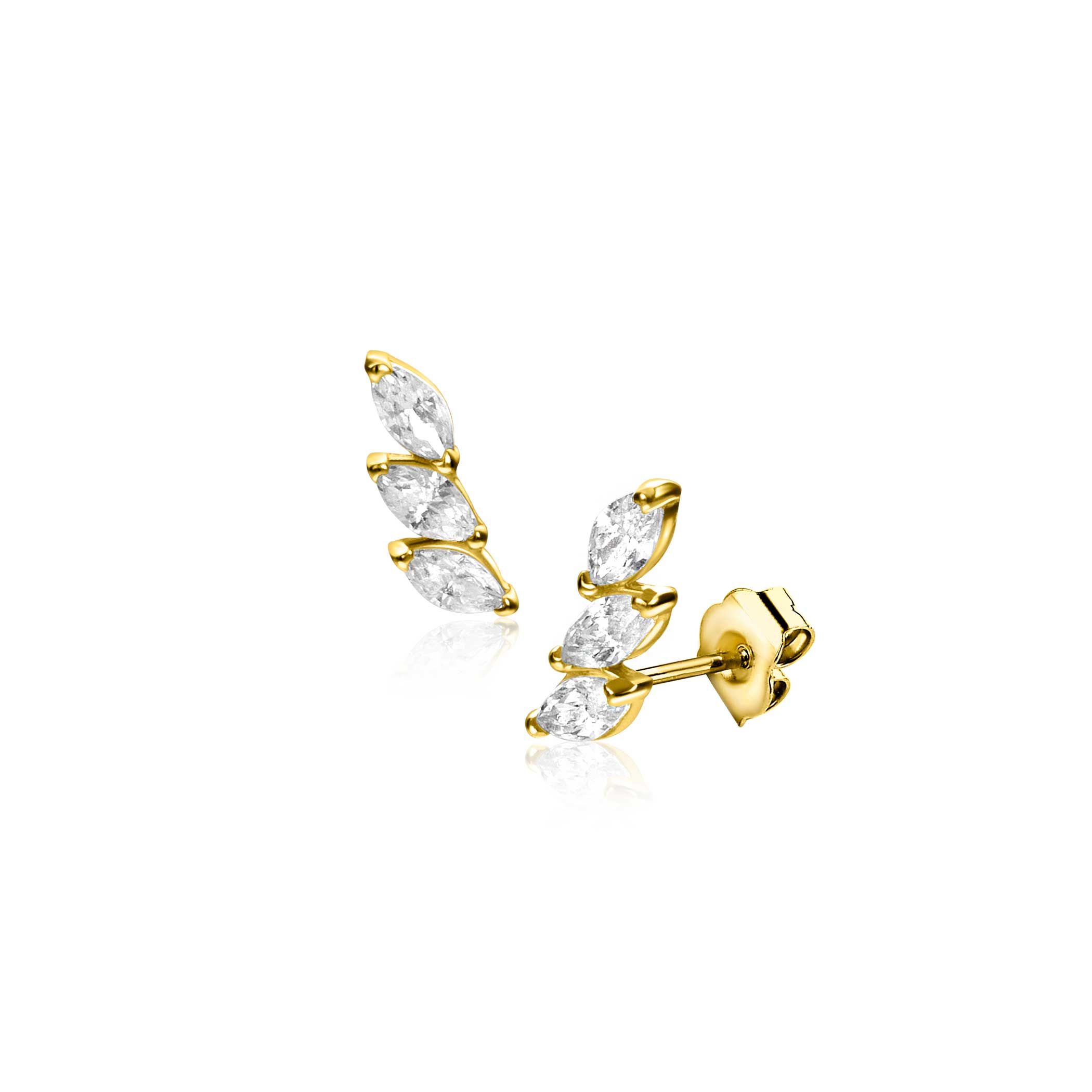 7mm ZINZI Gold 14 krt gouden oorknoppen met drie ovale witte zirkonia's ZGO518
