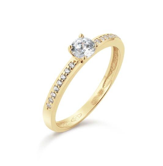 Deze prachtige gouden ring is voorzien van een schitterende CZ solitaire steen die wordt omringd door een pave setting, waardoor het extra sprankelt. Het is een tijdloos en elegant sieraad dat perfect is voor dagelijks gebruik of speciale gelegenheden. Draag deze ring alleen of stapel hem met andere ringen voor een trendy look. Perfect voor elke gelegenheid!