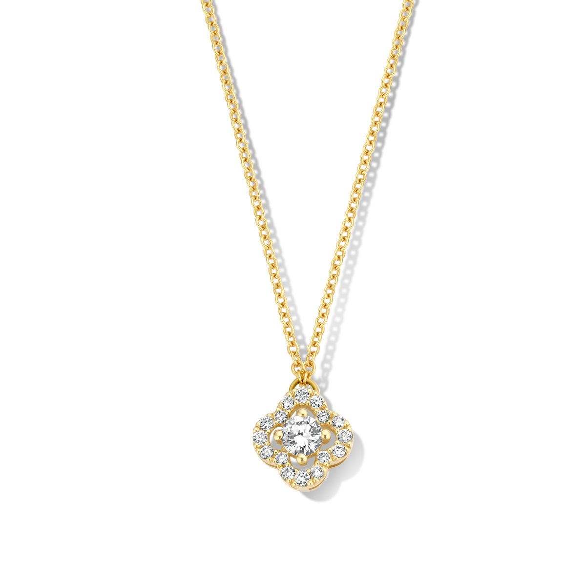 Gouden halsketting met hanger bezet met diamant