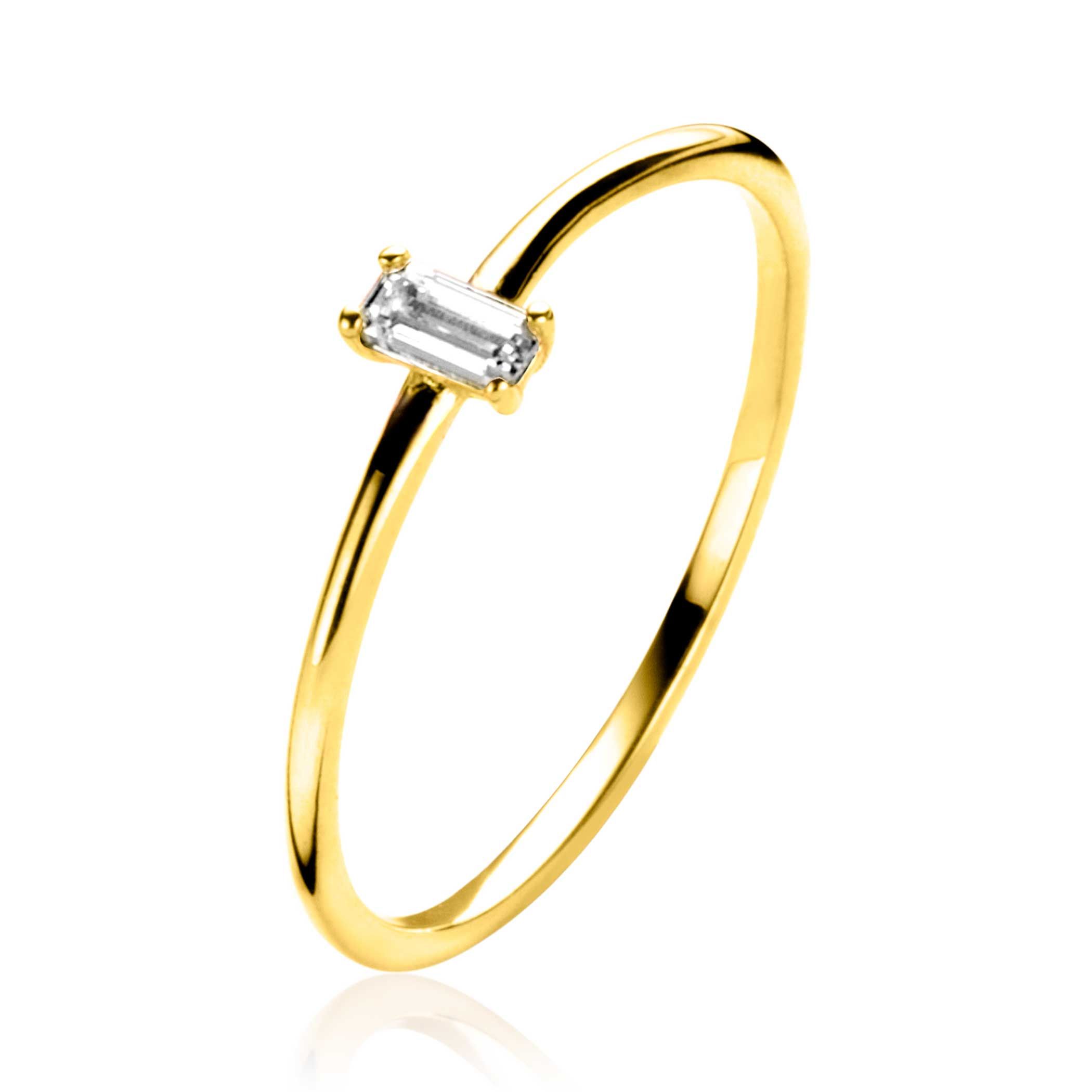 ZINZI Gold 14 krt gouden ring bezet met een witte zirconia in rechthoek-zetting (4,2mm) ZGR369
