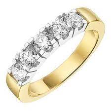 Najaars aanbieding!!! alliance ring, 14karaat geelgoud met in het witgoud gezet  5 natuurlijke diamanten briljant geslepen met een totaal gewicht van 1,00 caraat SI, kleur G