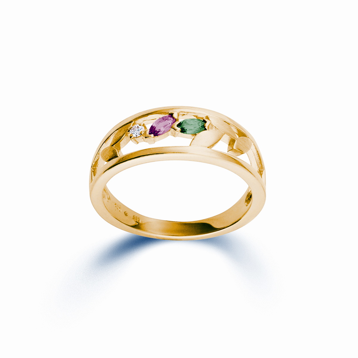 Gouden ring met toermalijn, peridot en 0.002 ct. briljant. mt.56