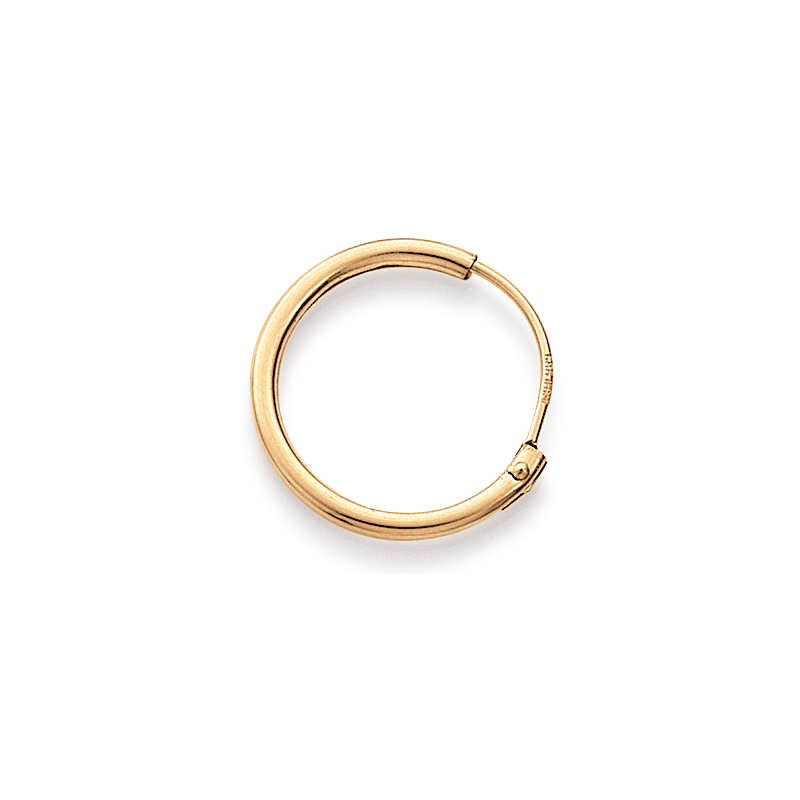 Gouden oorringen met een doorsnede van 20 mm.